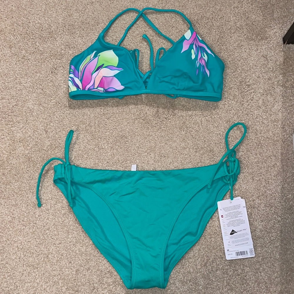 NWT Green floral ATHLETA Bikini Swimsuitp M
